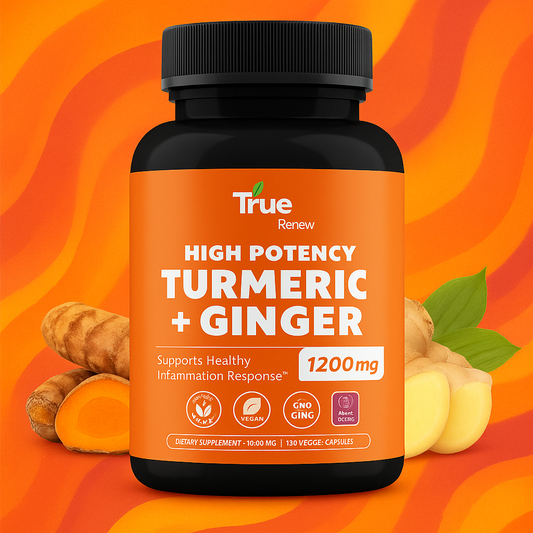 High potency 1200mg turmeric and ginger supplement bottle, supports health with antioxidant formula.
